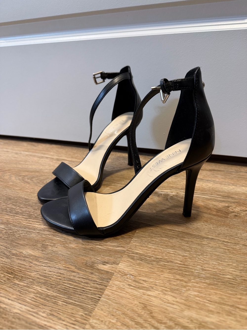 Nine West Black Open-Toe Ankle-Strap Stiletto Heels